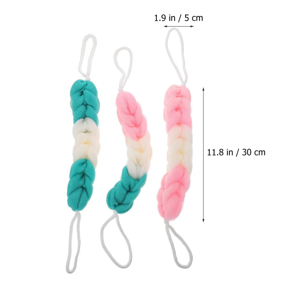 3 Pcs Back Scrubber Shower Scrunchie Bath Towel Man Loofah Exfoliating Body