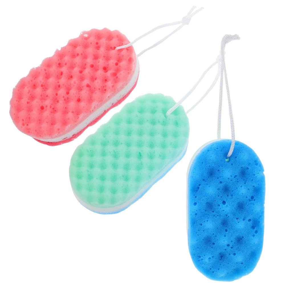 3 Pcs Bath Shower Double Sided Sponge Exfoliating Cleaning Body Scrubber