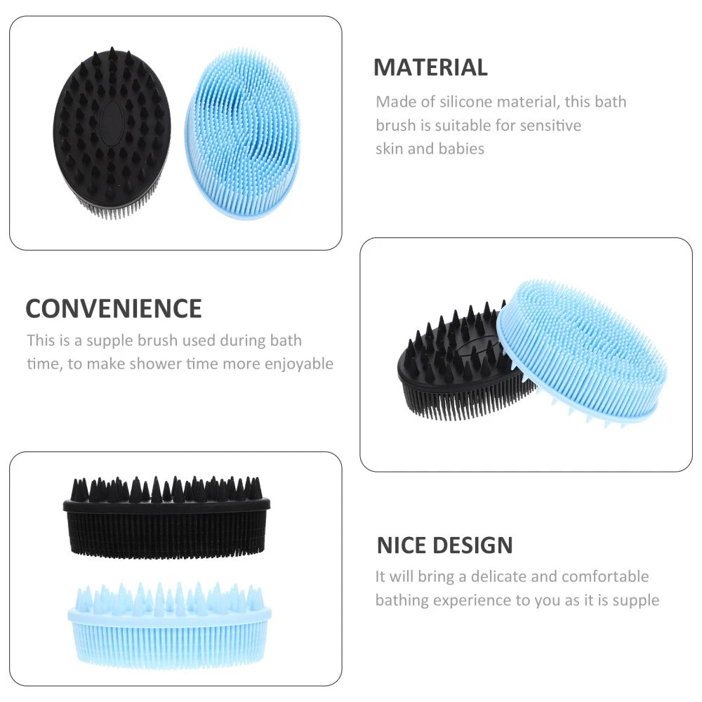 2 Pcs Bath Brush Silicone Shower Scrubber Body with Handle