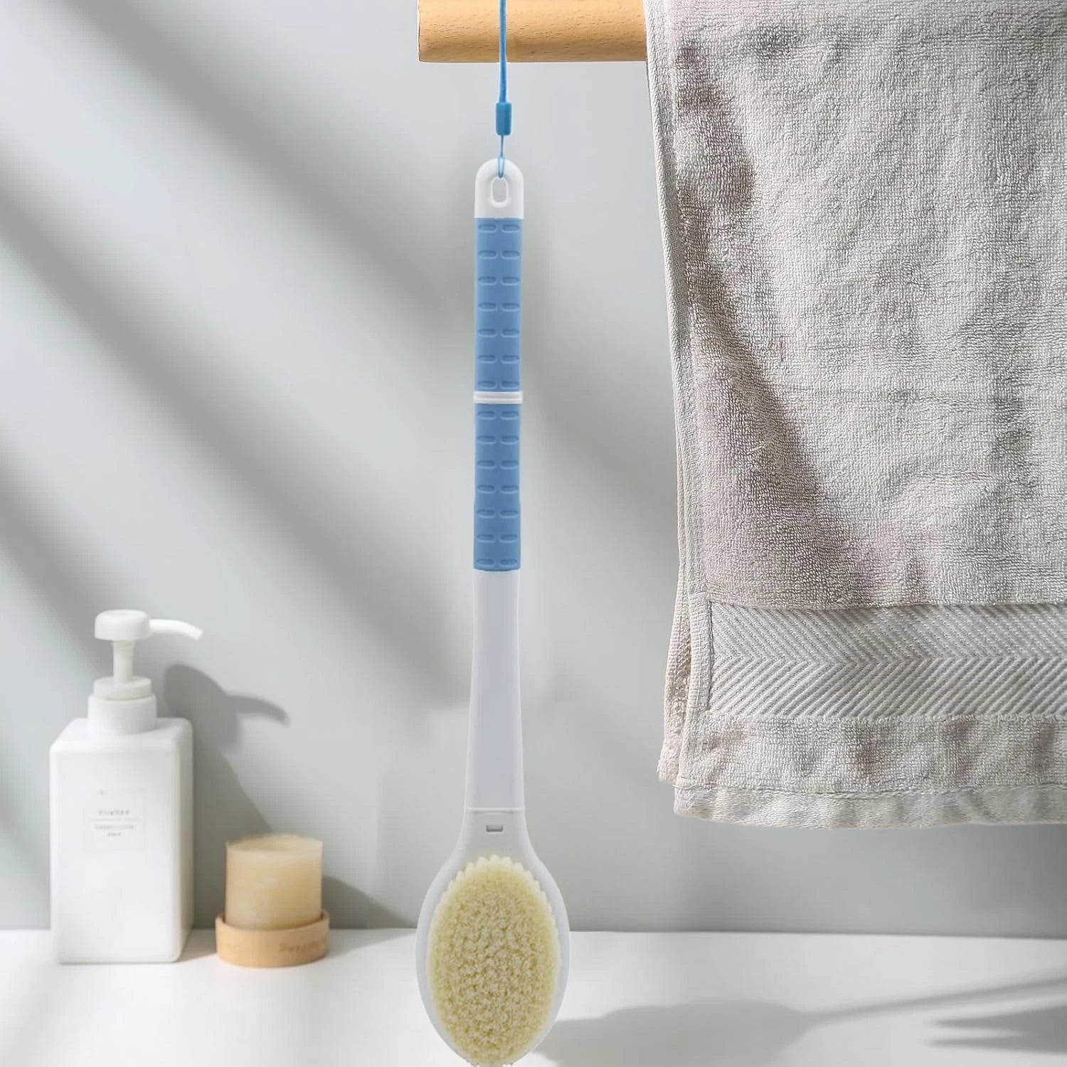 Shower Brush with Soft and Stiff Bristles,20.5" Extra Long Handle