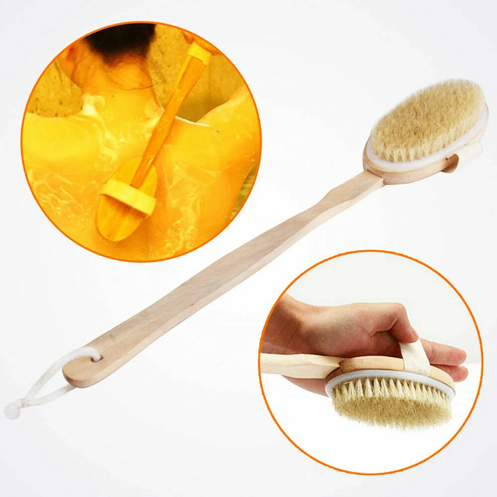 Professional Dry Skin Brush Detachable Handle Body Bath Massager Back Spa Scrub