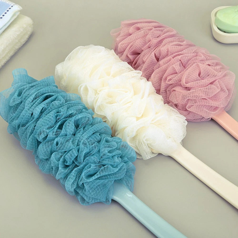 2 Pcs Rub The Back Bath Flowers Scrubber with Handle Shower Puff Body Brush
