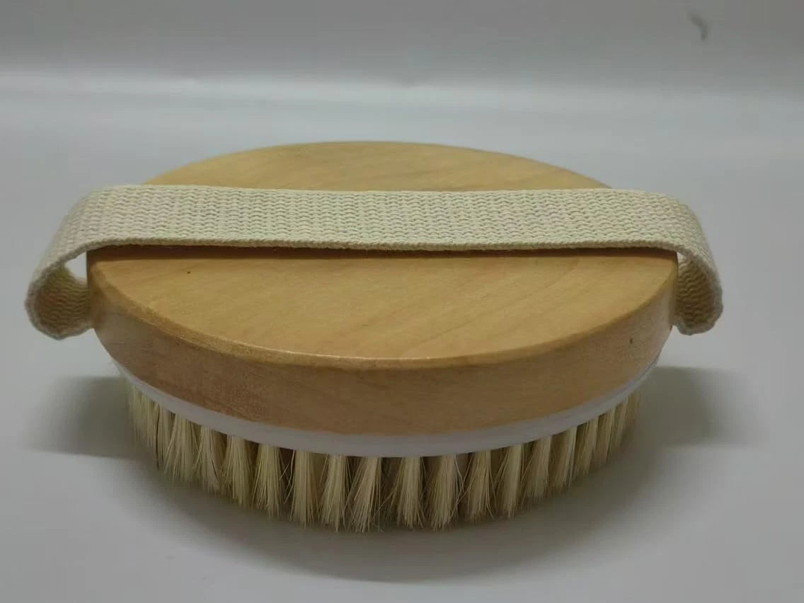 Dry Body Brush, Natural Bristle Bath Brush, Lymphatic Drainage, Exfoliate, Stimu