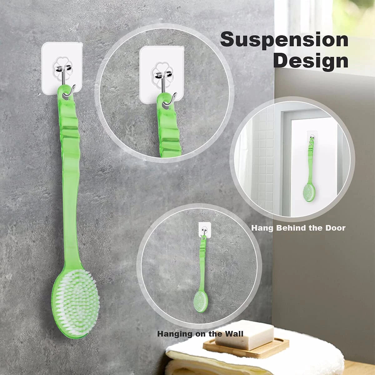 Long Handle Bristle Bath Brush, Body Scrub Brush, Massage Bead Bath Brush