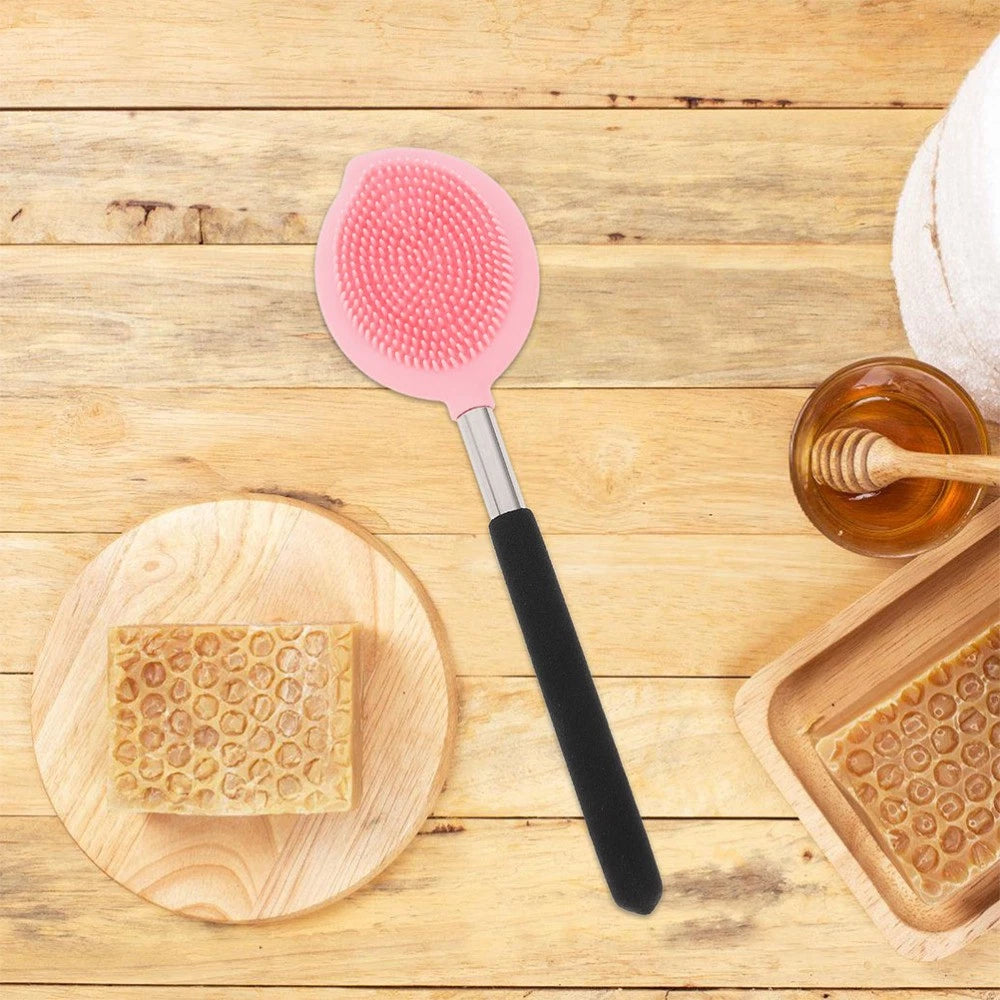 2 Pcs Long Handle Silicone Back Scrubber Body Bathing Brush Massage Shower Brush