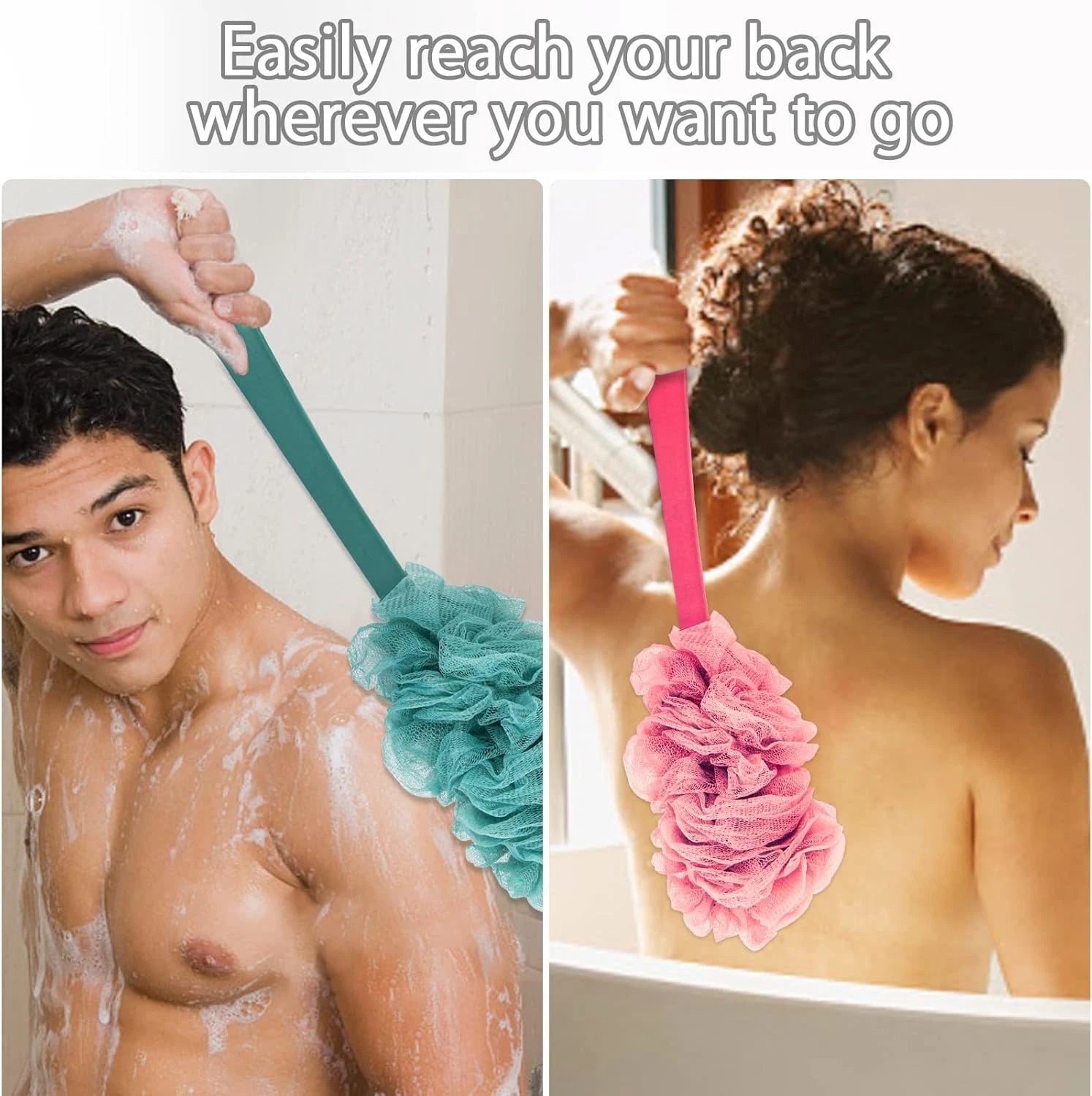 2-Pack Back Scrubber Loofah Brush with Long Handle for Shower