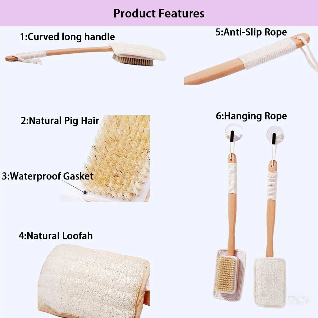 Shower Body Brush with Bristles and Loofah,Back Scrubber for Shower for Bath ...