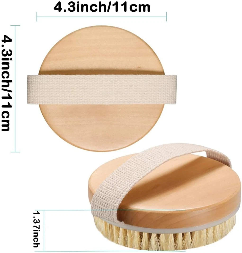 Dry Body Brush, Natural Bristle Bath Brush, Lymphatic Drainage, Exfoliate, Stimu