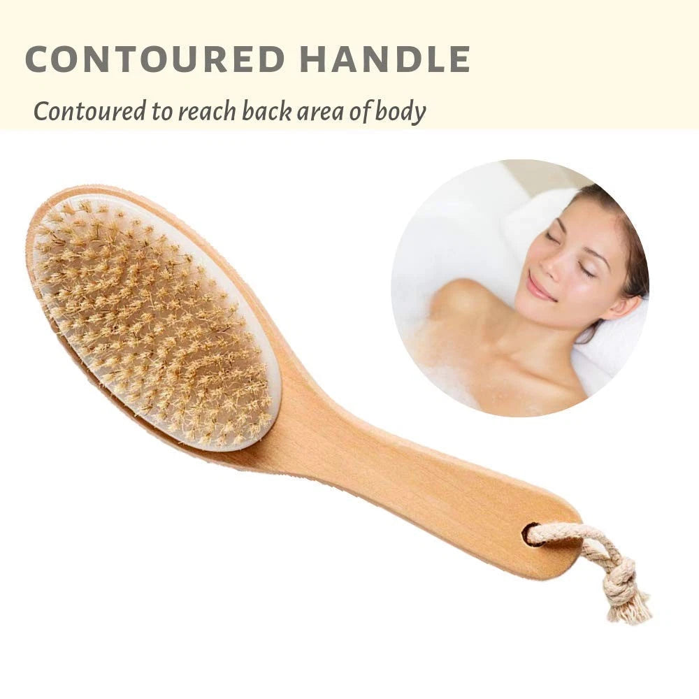 Natural Boar Bristle Body Brush with Contoured Wooden Handle