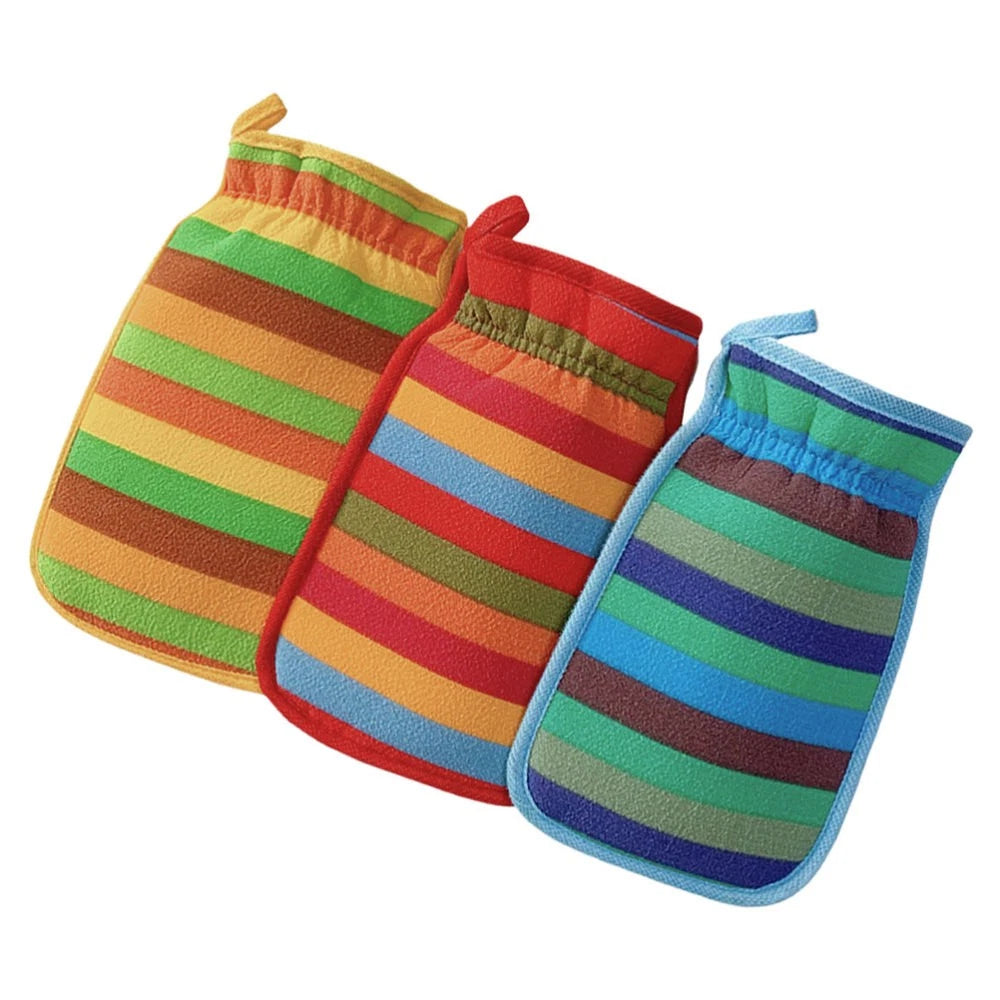 3 Pcs Bath Towel Gloves Back Brush for Shower Men Body Exfoliator