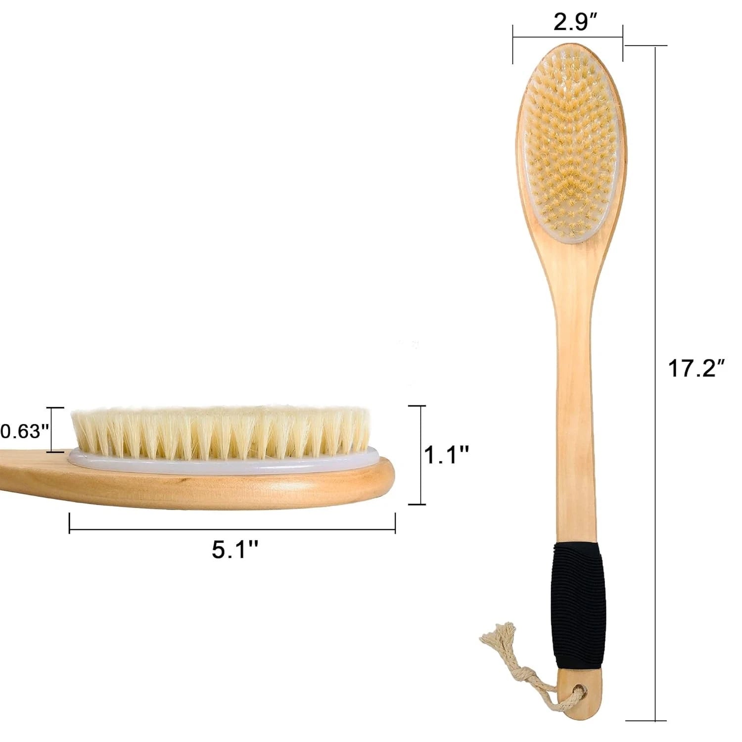 Wooden Long Handle Antiskid Shower Brush, Natural Bristle