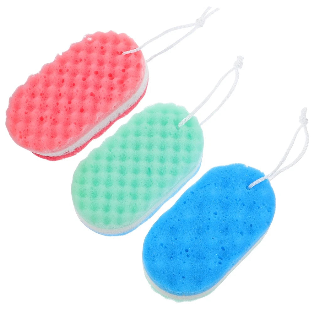3 Pcs Bath Shower Double Sided Sponge Exfoliating Cleaning Body Scrubber