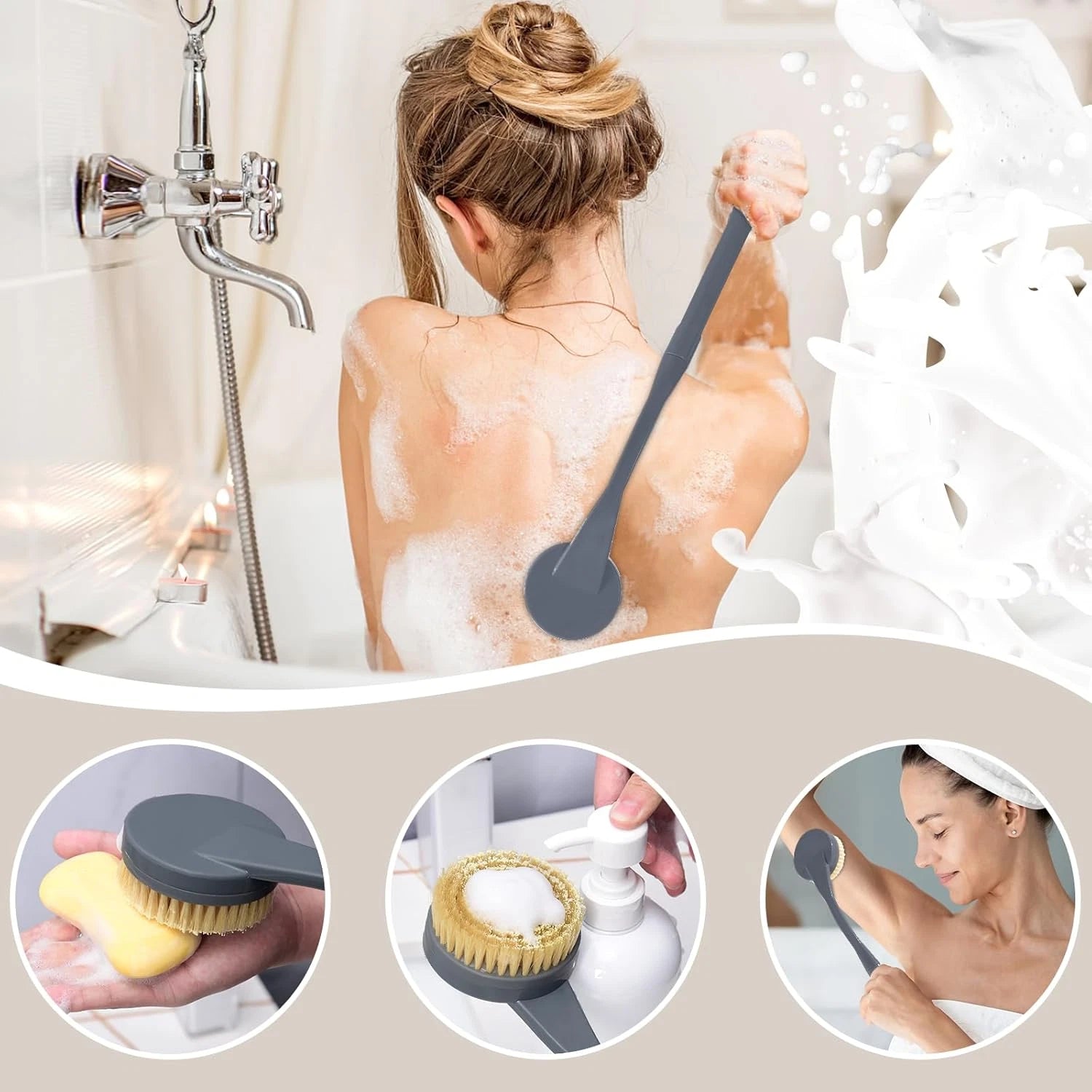 Back Scrubber for Shower,20.5" Bath Brush Long Handle for Deep Cleaning,Back Bru