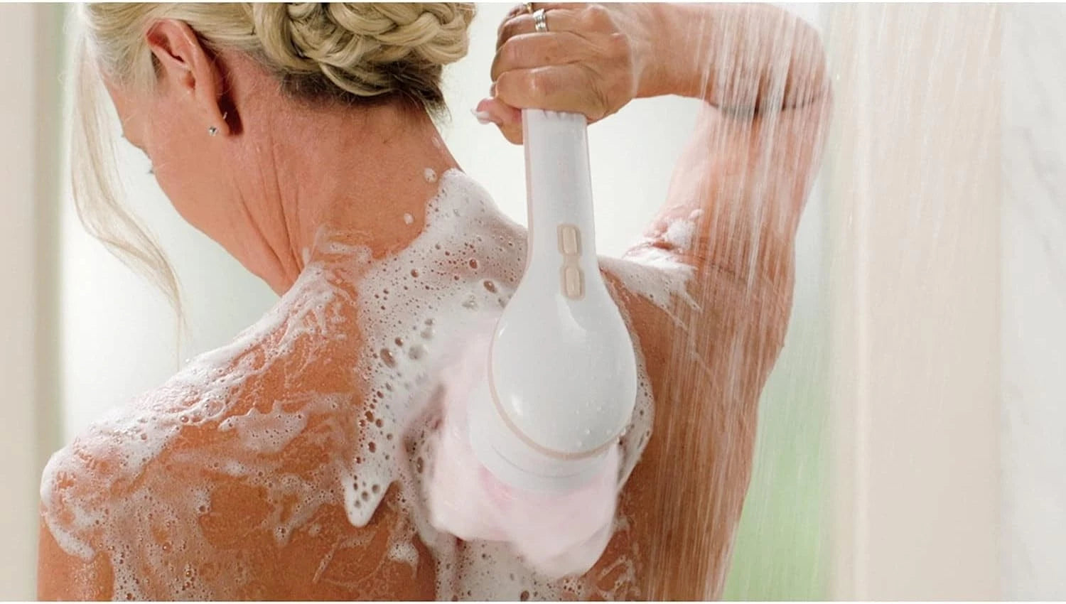 Flawless Cleanse Spa Shower Wand - Cordless Spinning Bath Brush with 4 Attachmen