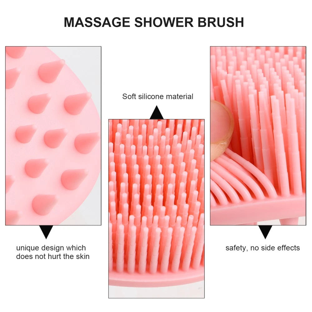 Double-sided Shower Brush Silicone Body Scrubber Bath Massage Brush (Pink)