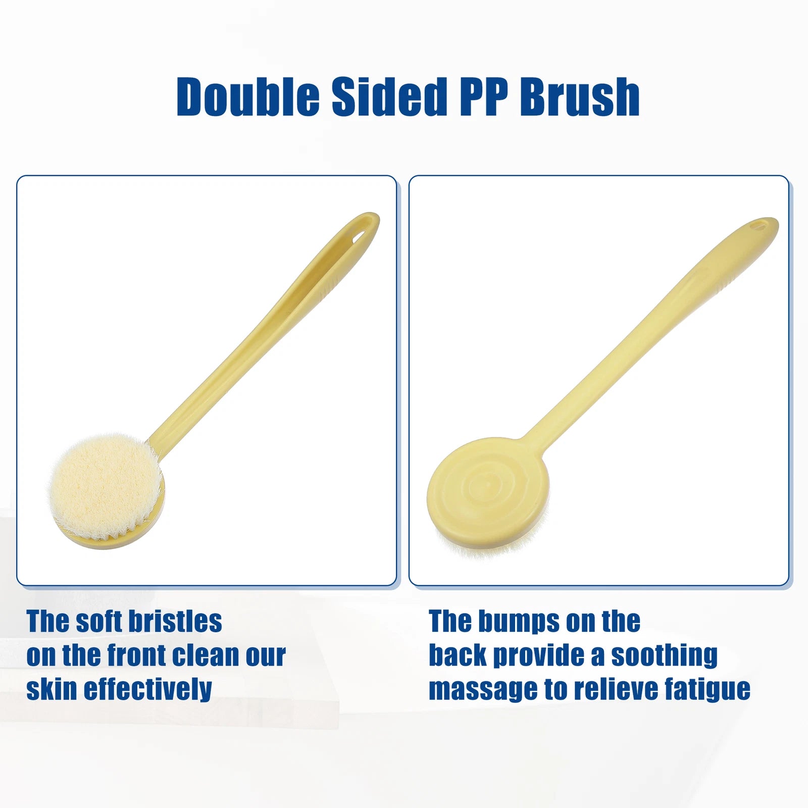 1Pcs Body Bath Brush Back Scrubber with Long Handle for Shower PP Beige