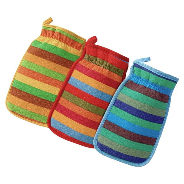 3 Pcs Bath Towel Gloves Back Brush for Shower Men Body Exfoliator