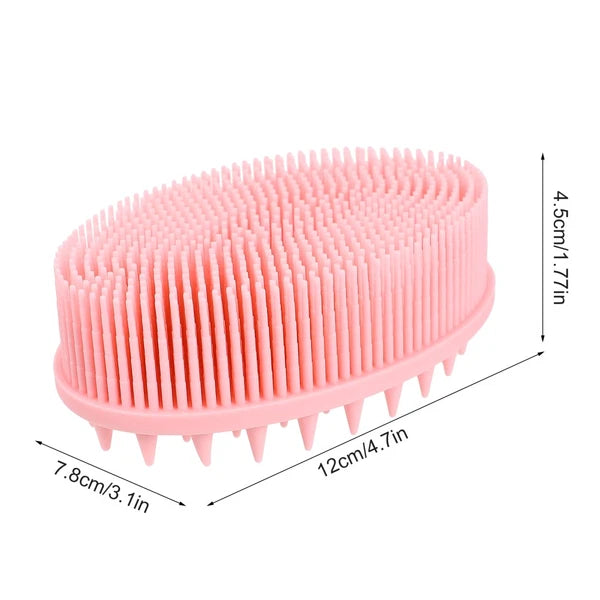 Double-sided Shower Brush Silicone Body Scrubber Bath Massage Brush (Pink)
