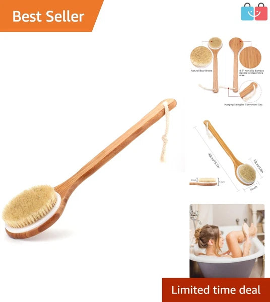 Natural Bristle Bamboo Shower Brush – Exfoliating Body Brush for Spa Experience