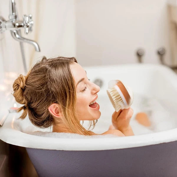 Bath Brushes with Soft and Natural Bristles Antiskid Wooden Long Handle Shower B