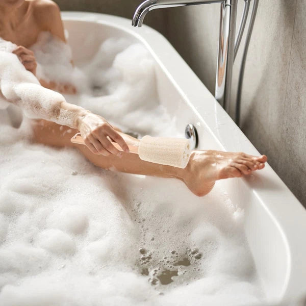 Natural Loofah Bath Scrubber Brush with Long Handle for Easy Cleaning