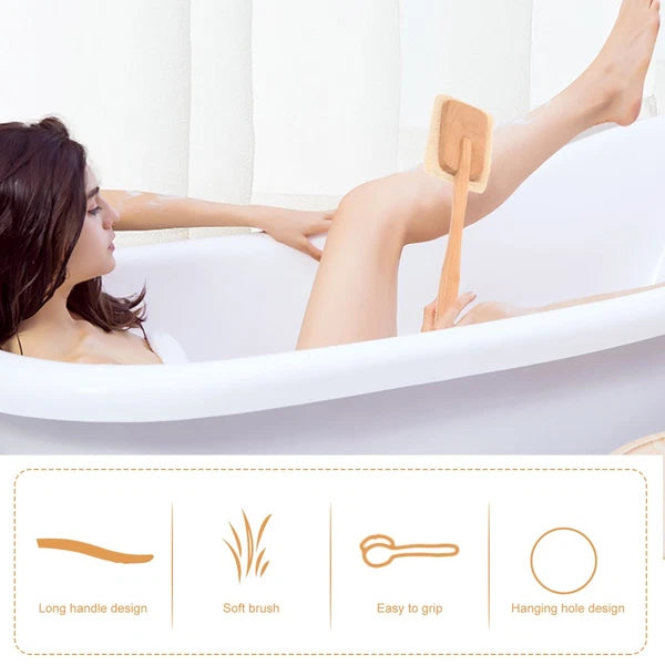 Back Massage Wooden Shower Brush Long Handle Exfoliating Bath Brush 40 cm