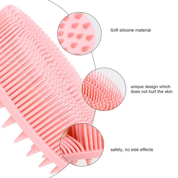 Double-sided Shower Brush Silicone Body Scrubber Bath Massage Brush (Pink)