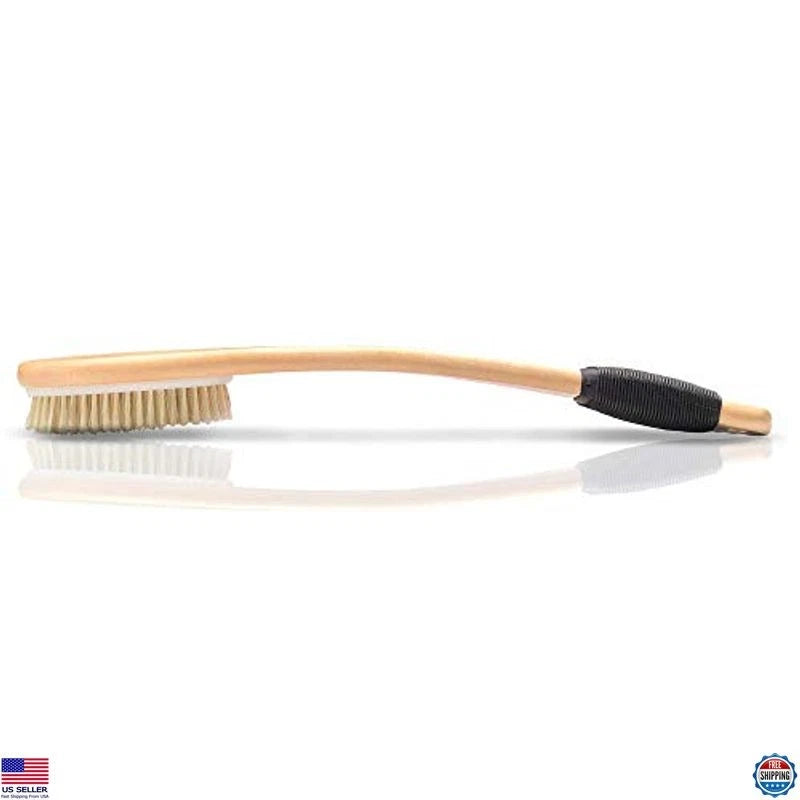 Wooden Curved Bath Brush with Long Handle, Antiskid Exfoliating Scrubber