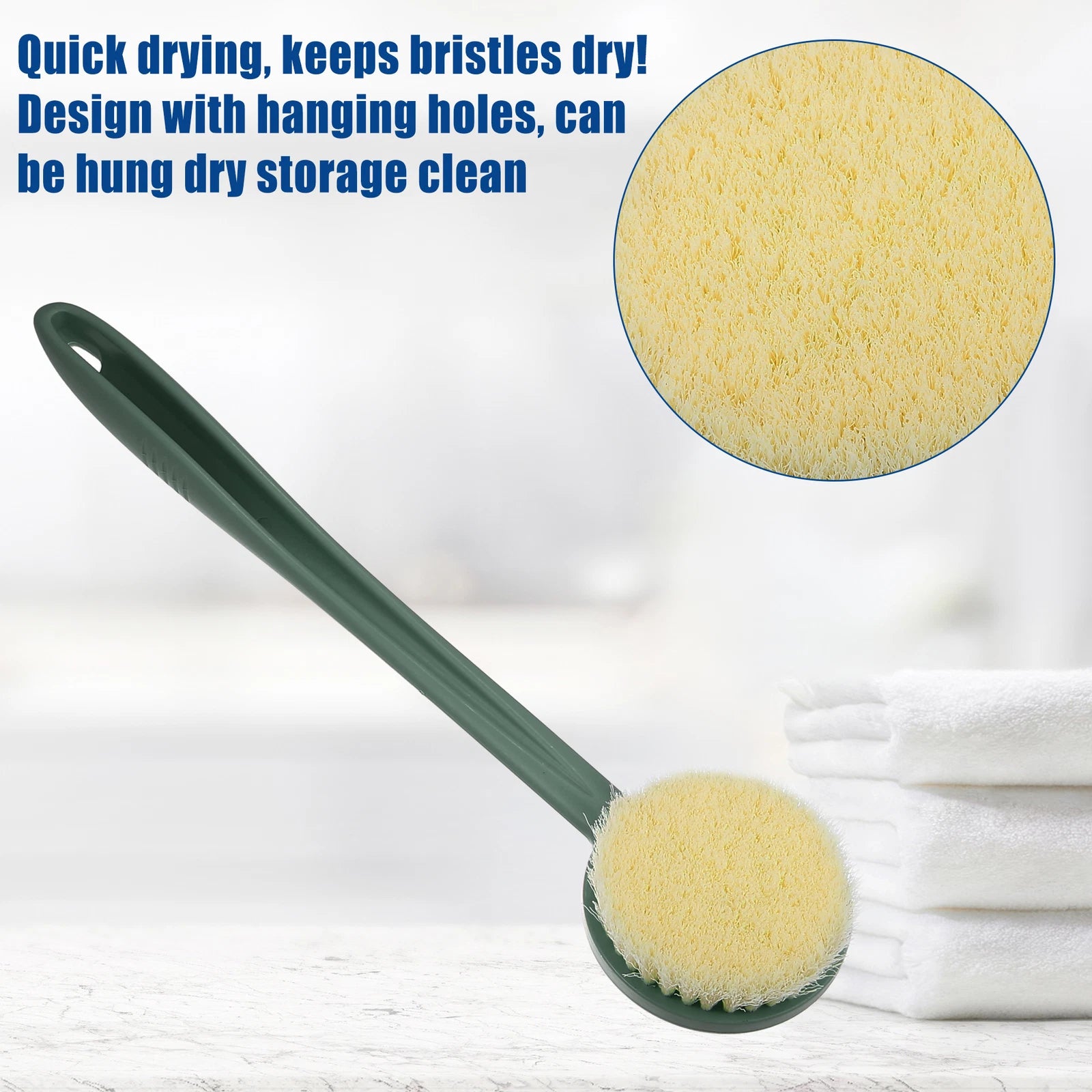 1Pcs Body Bath Brush Back Scrubber Massage for Shower with Long Handle PP Green