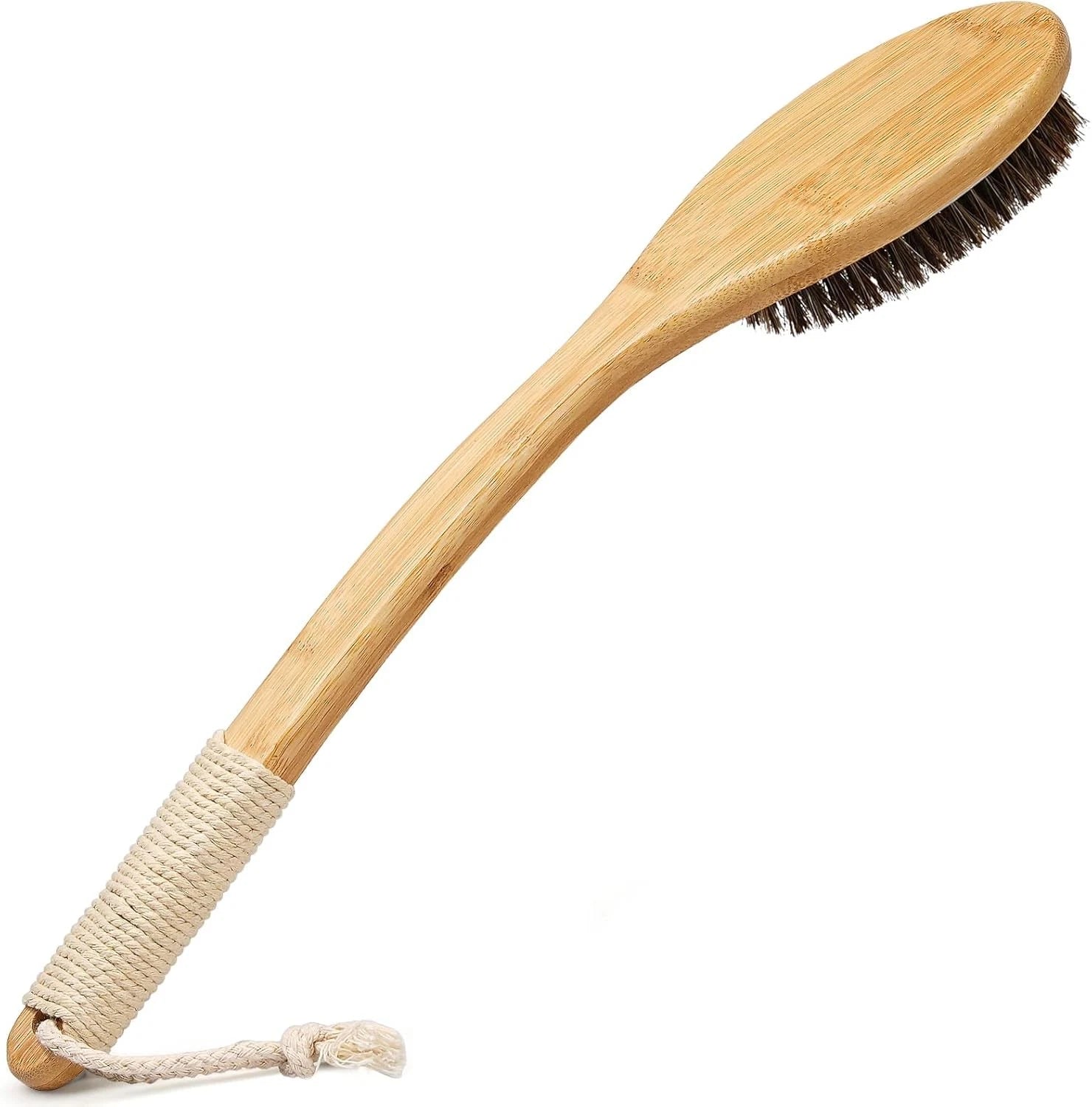 Exfoliating Back Scrubber for Shower with Curved Long Handle, 16.7 Inches Bamboo