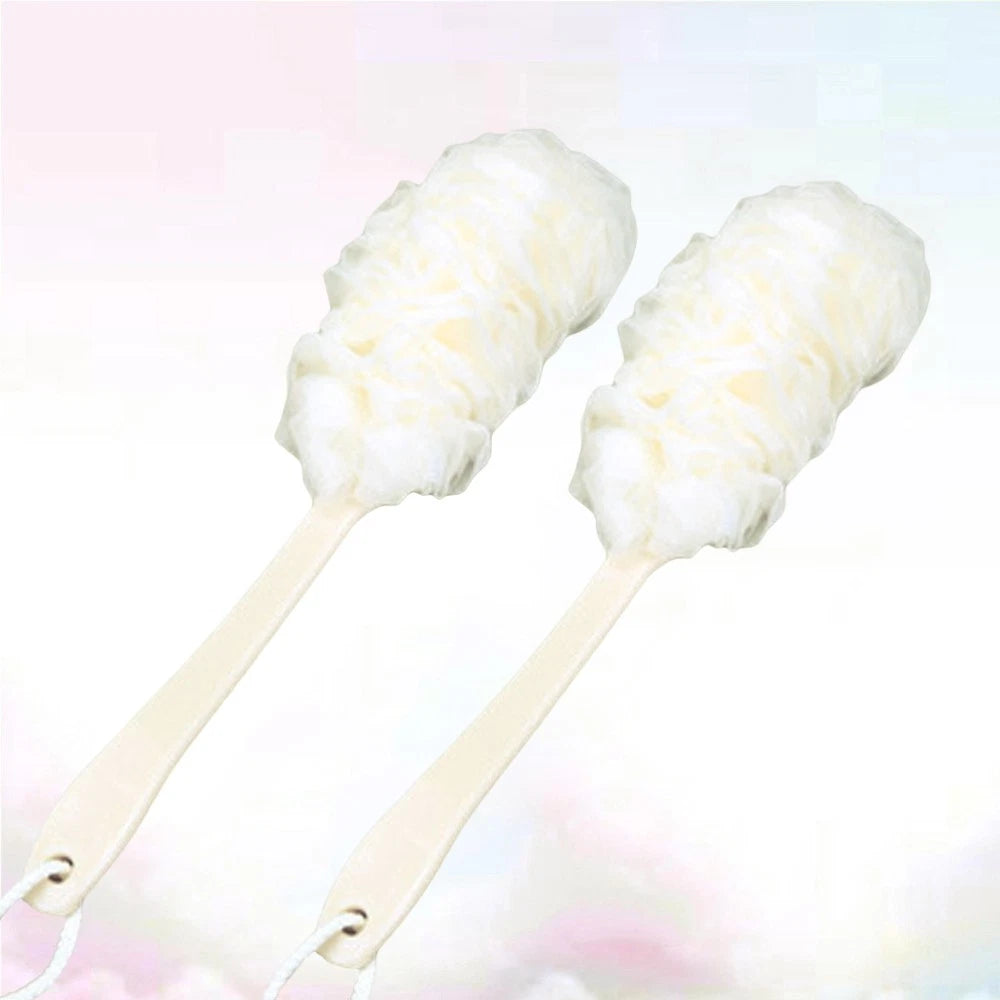 2 Pcs Rub The Back Bath Flowers Scrubber with Handle Shower Puff Body Brush