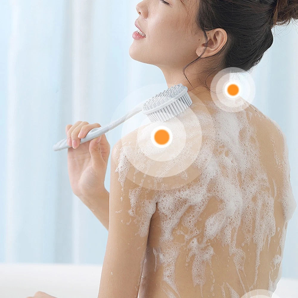 1pc Long Handle Shower Brush Silicone Body Brush Bath Brush Back Skin Scrubber