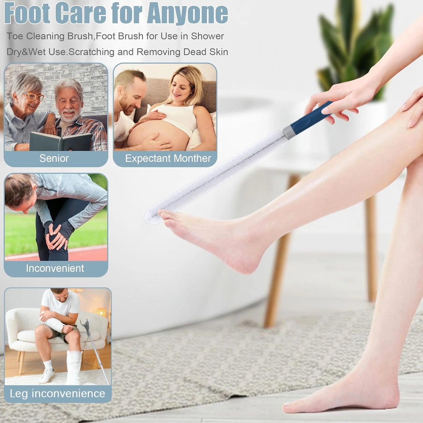 Long Handle Toe Brush Reusable Bendable Foot Toe Scrubber Brush Portable Pretty