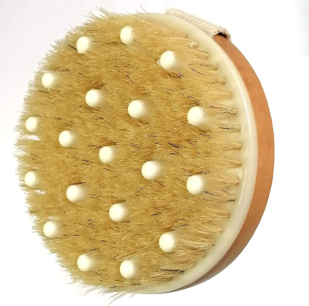 Dry Body Brush, Natural Bristle Bath Brush, Lymphatic Drainage, Exfoliate, Stimu
