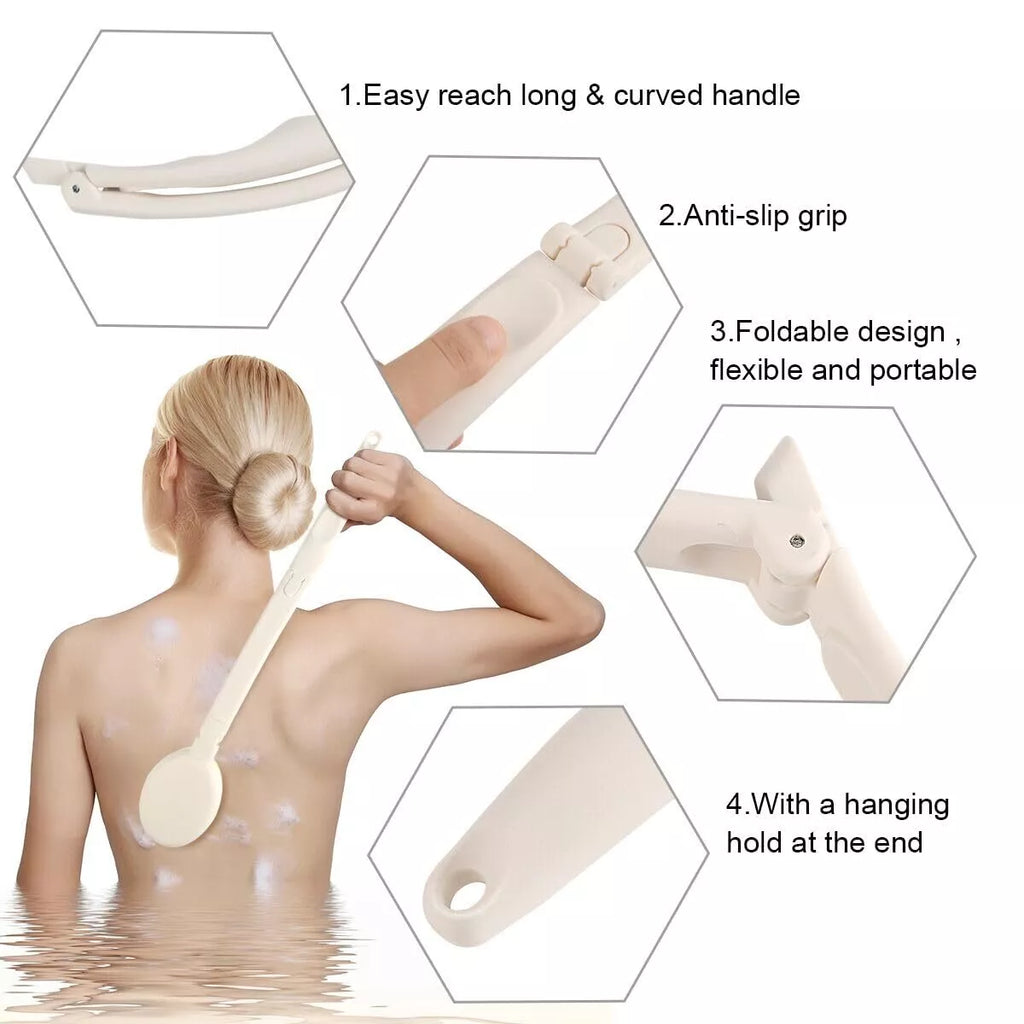 H&E 3 in 1 Bath Sponge Set for Shower, 19" Long Handled Bath Brush