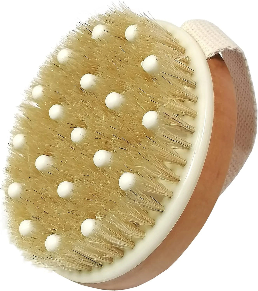 Dry Body Brush, Natural Bristle Bath Brush, Lymphatic Drainage, Exfoliate, Stimu