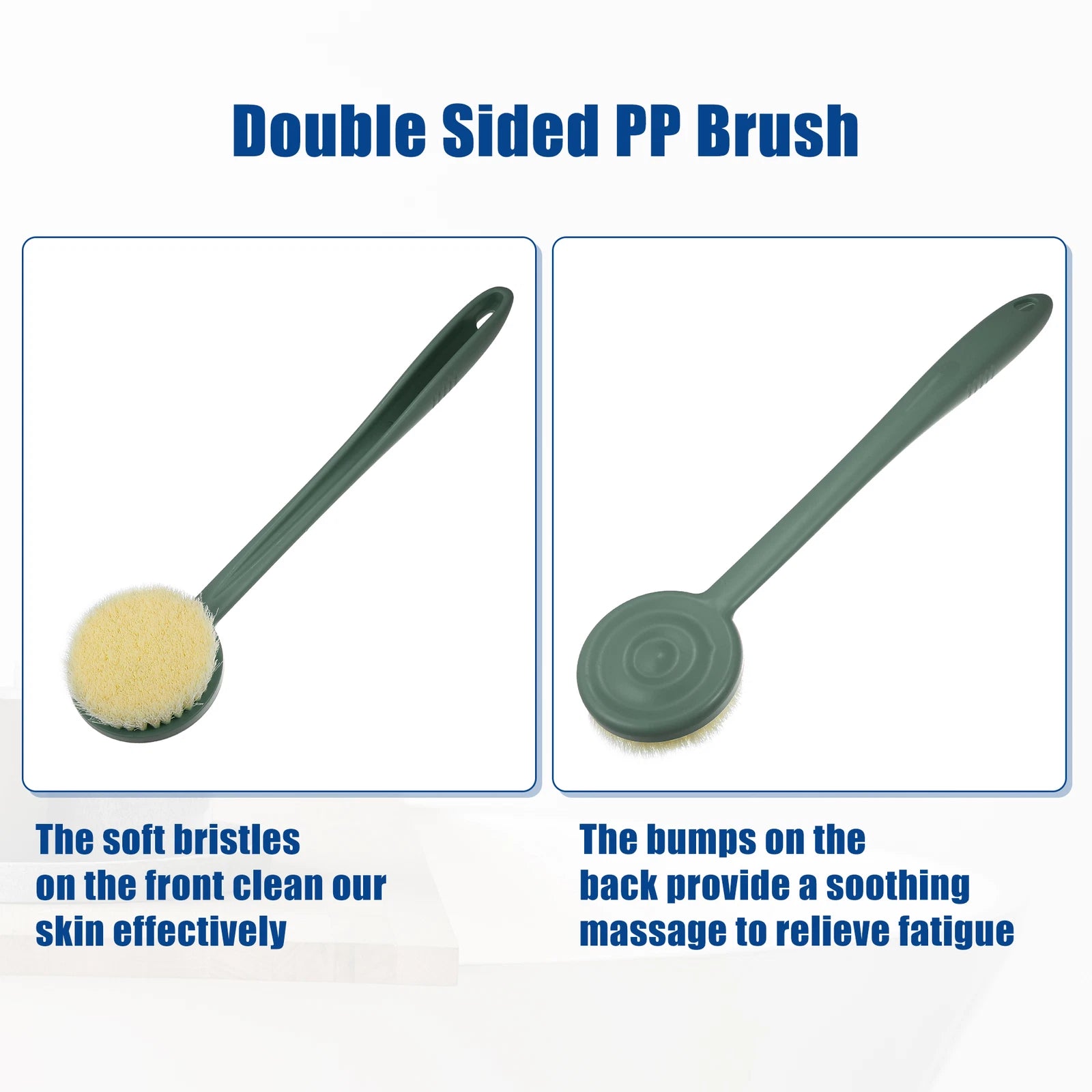 1Pcs Body Bath Brush Back Scrubber Massage for Shower with Long Handle PP Green