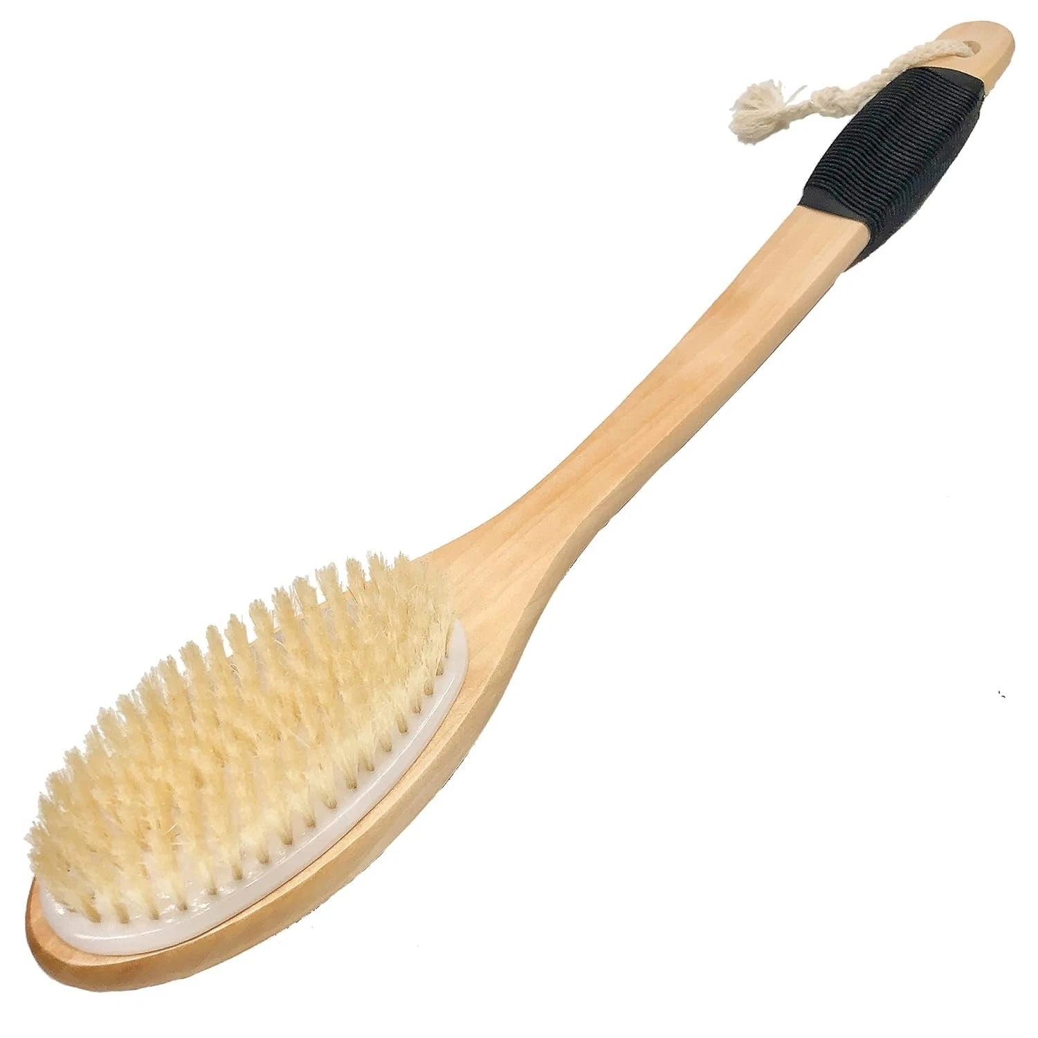 Wooden Long Handle Antiskid Shower Brush, Natural Bristle