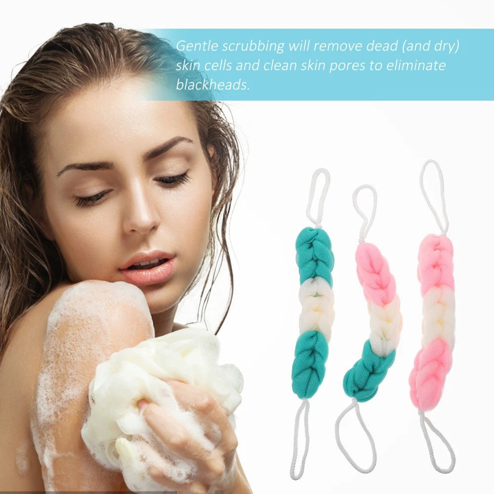 3 Pcs Back Scrubber Shower Scrunchie Bath Towel Man Loofah Exfoliating Body