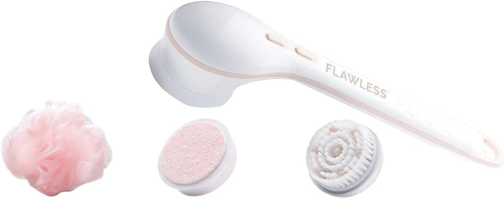Flawless Cleanse Spa Shower Wand - Cordless Spinning Bath Brush with 4 Attachmen
