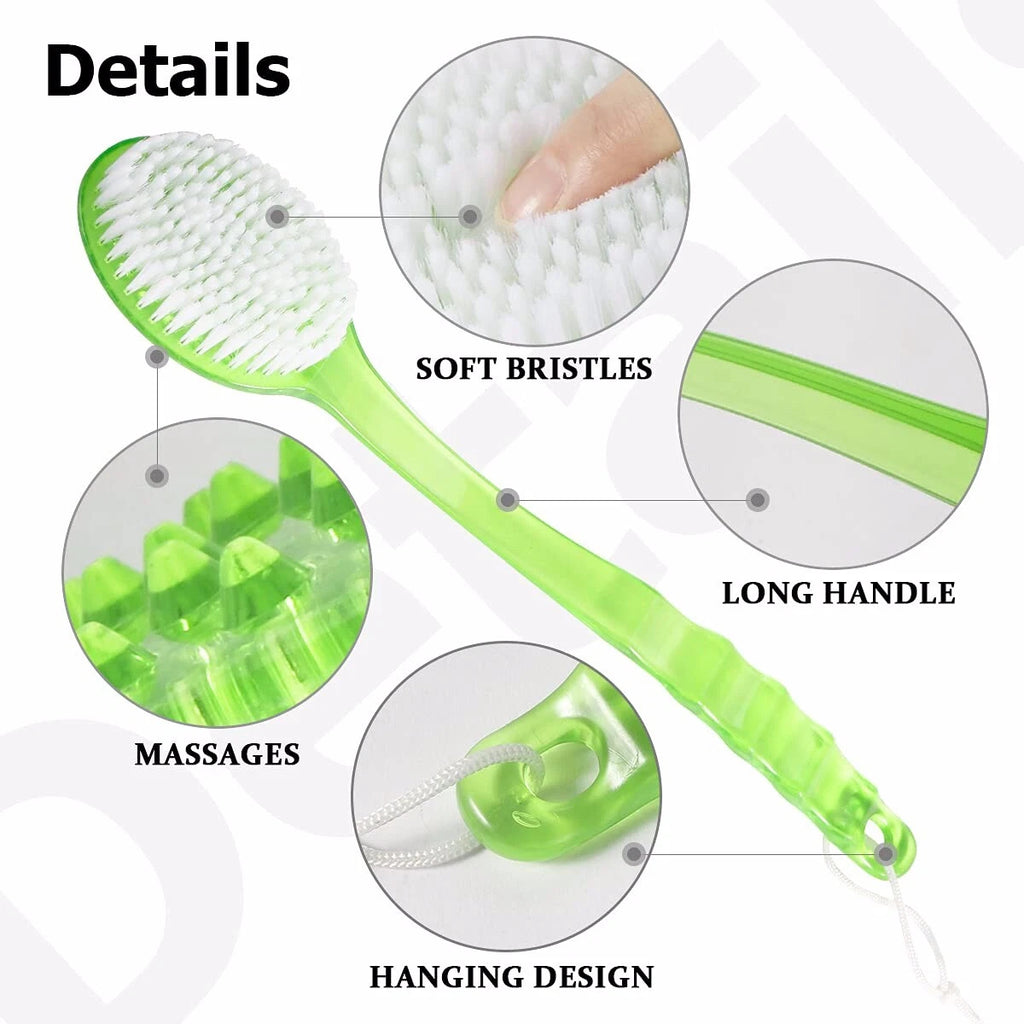 Long Handle Bristle Bath Brush, Body Scrub Brush, Massage Bead Bath Brush