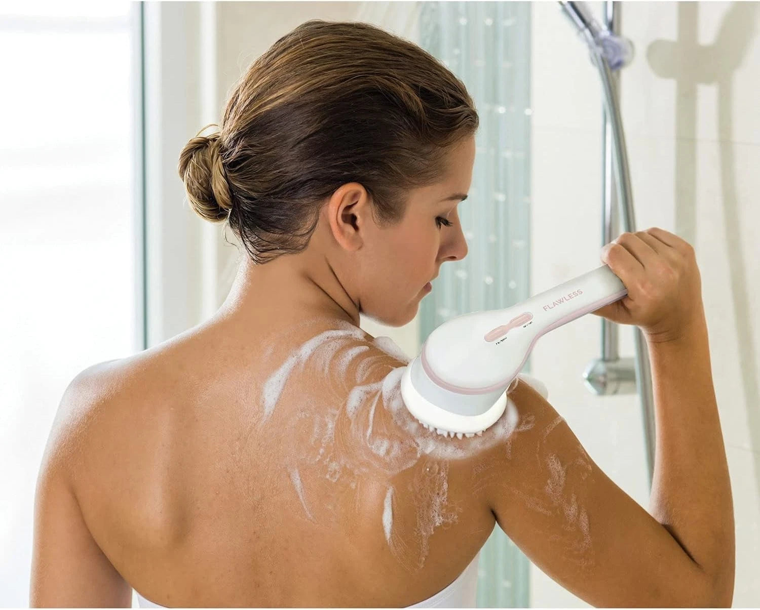 Flawless Cleanse Spa Shower Wand - Cordless Spinning Bath Brush with 4 Attachmen