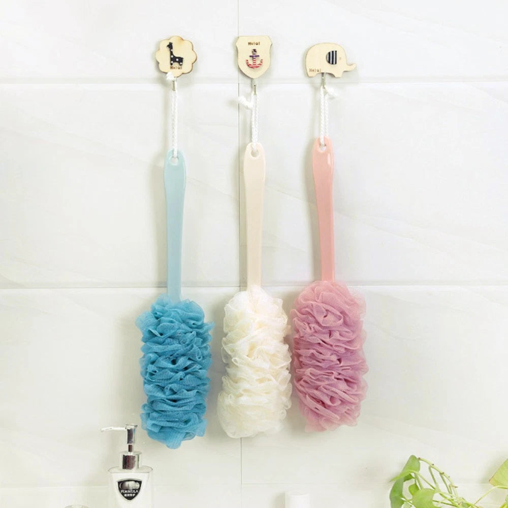 2 Pcs Rub The Back Bath Flowers Scrubber with Handle Shower Puff Body Brush