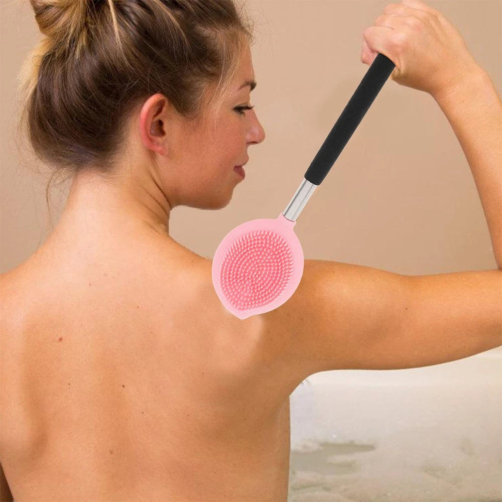 2 Pcs Long Handle Silicone Back Scrubber Body Bathing Brush Massage Shower Brush