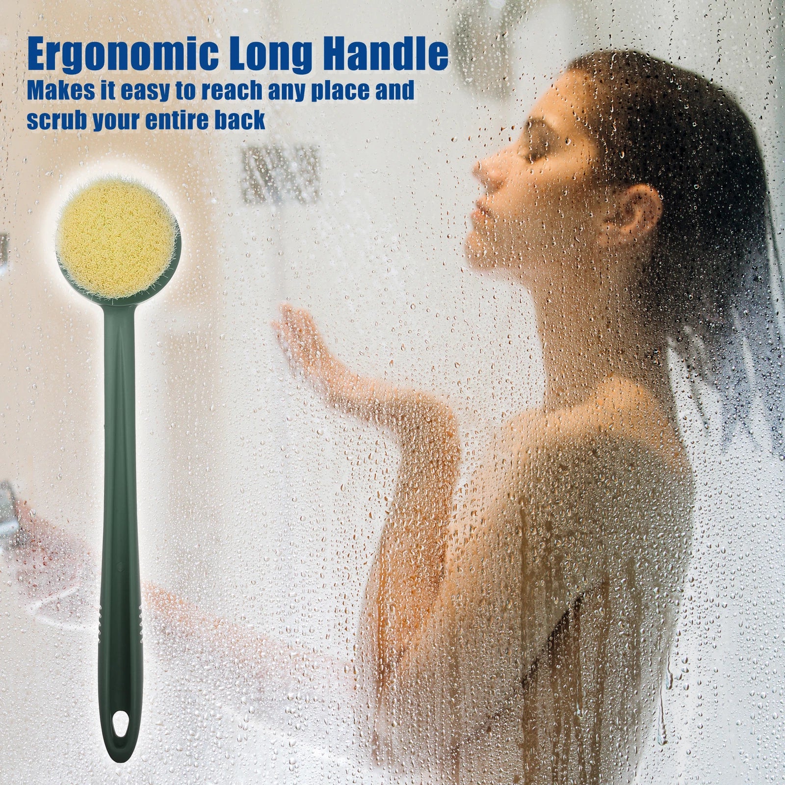 1Pcs Body Bath Brush Back Scrubber Massage for Shower with Long Handle PP Green