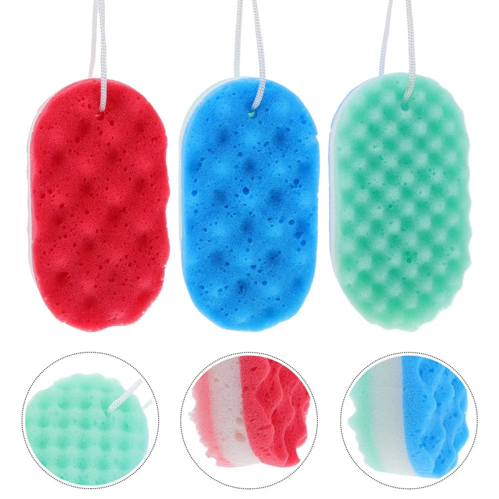 3 Pcs Bath Shower Double Sided Sponge Exfoliating Cleaning Body Scrubber