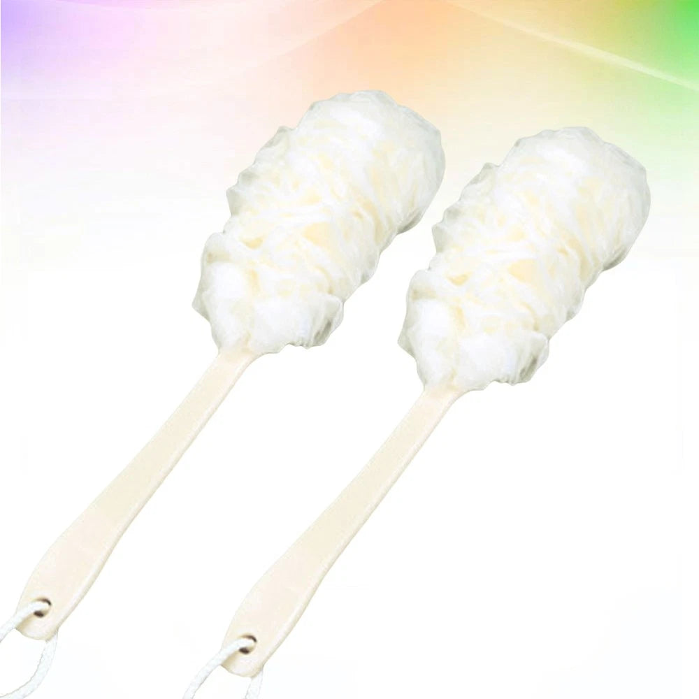 2 Pcs Rub The Back Bath Flowers Scrubber with Handle Shower Puff Body Brush
