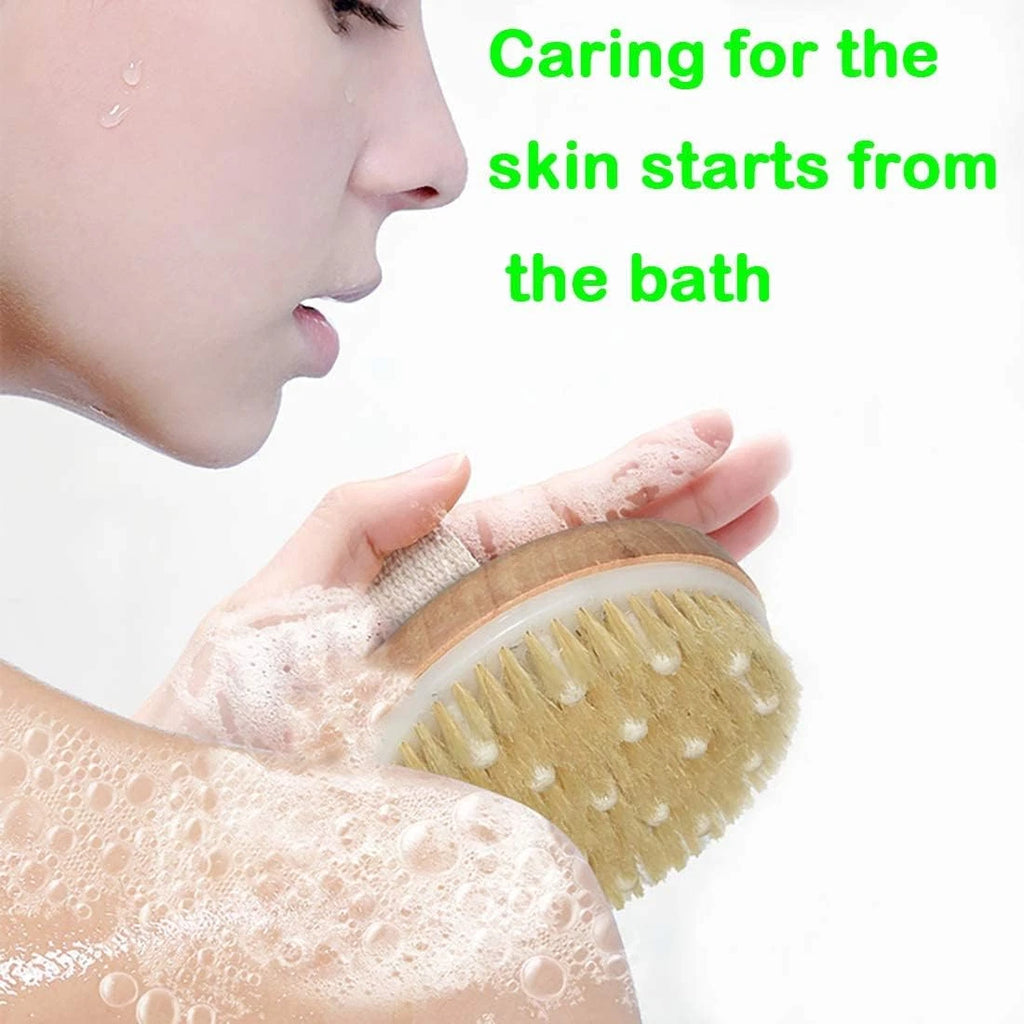 Dry Body Brush, Natural Bristle Bath Brush, Lymphatic Drainage, Exfoliate, Stimu