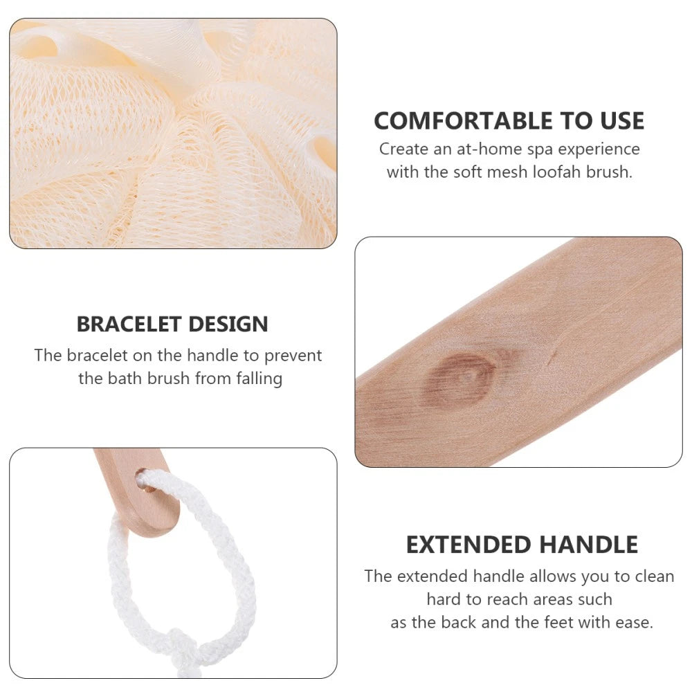 Bath Exfoliating Sponge Brush Long Handle Mesh Loofah Back Scrubber
