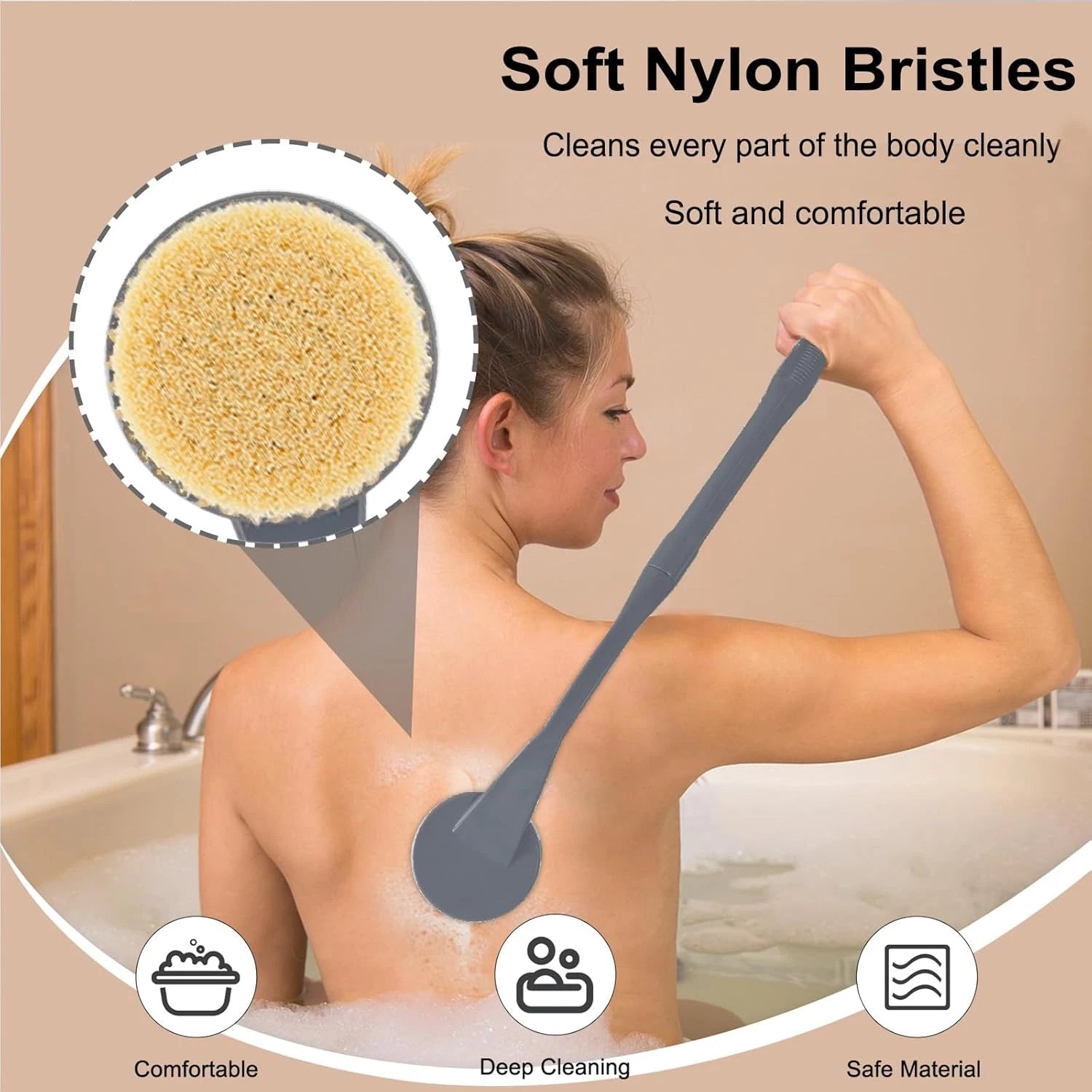 Back Scrubber for Shower,20.5" Bath Brush Long Handle for Deep Cleaning,Back Bru